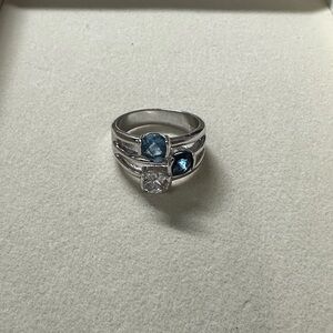 Lia Sophia Silver Ring with Blue and Clear Stones size 10.5